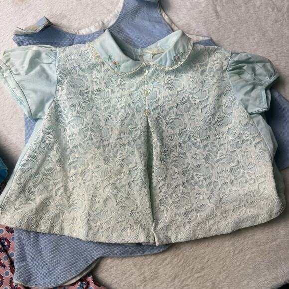 Vtg Lot 4 Baby Girl Dress Lot Size 12-24 Mos 60s Ruffles Lace Handmade Blue - Picture 5 of 5
